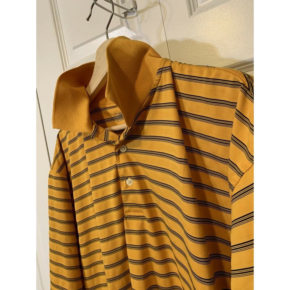 PGA Tour Golf Men’s Sz‎ XL Mango Stripe Short Sleeve Polo Shirt Polyester